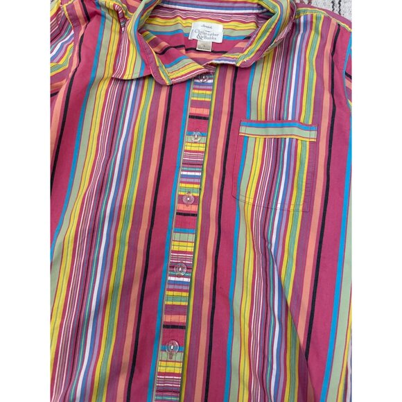 Christopher & Banks Womens Multicolor Striped Button-Up Shirt L Stretch Colorful - Picture 3 of 6